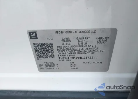 2020 Chevrolet Traverse Fwd Lt Leather z USA, uszkodzony, nr VIN 1GNERHKW4LJ173344